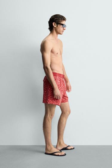 PAISLEY PRINT LONG SWIMMING TRUNKS - Light red by Zara - Image 4