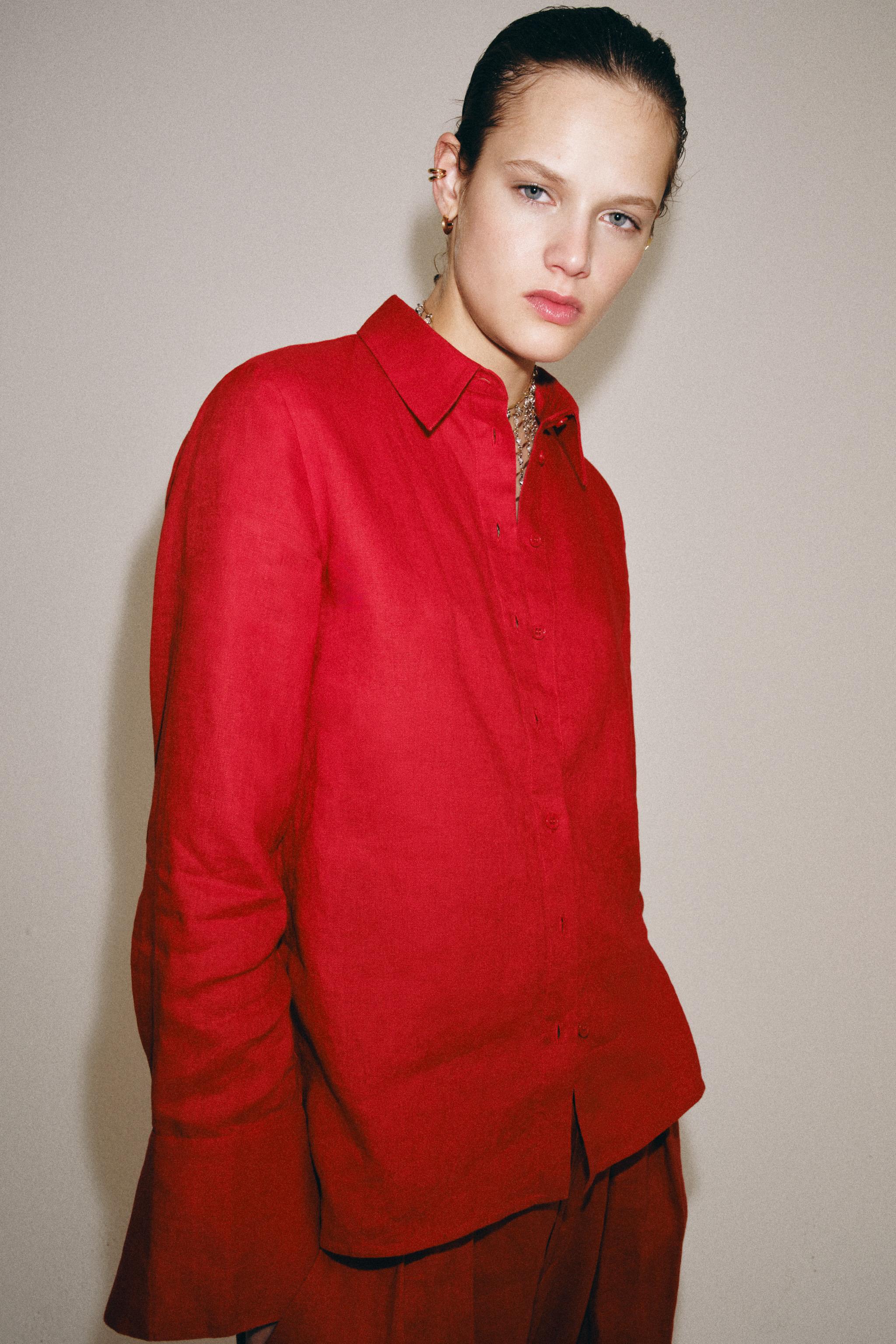 100% LINEN SHIRT ZW COLLECTION — Red