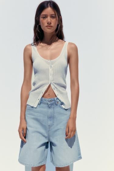 BERMUDA DENIM TRF LÍNEA A TIRO MEDIO - Azul claro de Zara