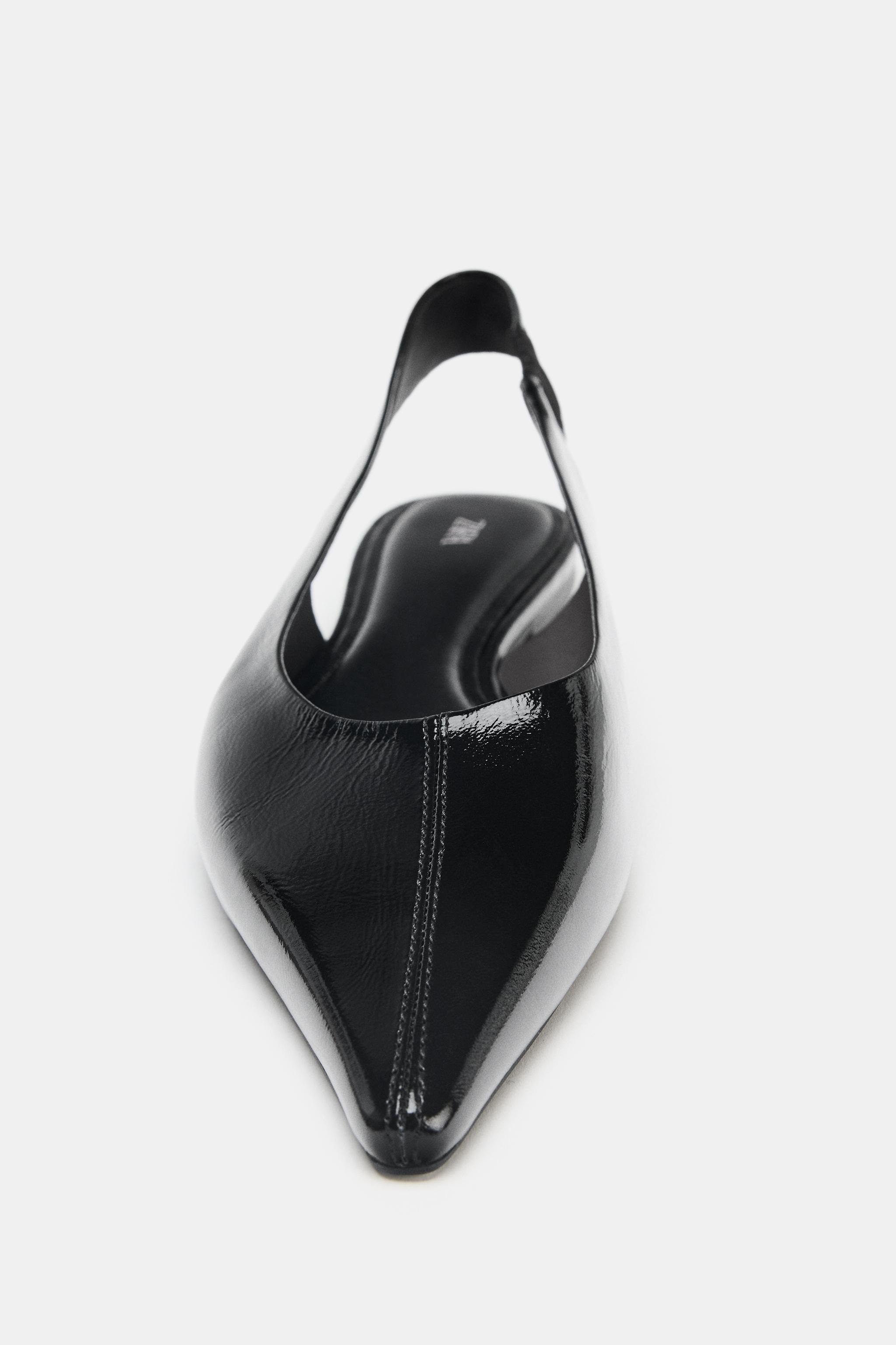 レザー スリングバック バレリーナシューズ - ブラック | ZARA