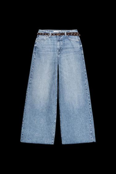 Z1975 WIDE-LEG CROPPED HIGH-WAIST JEANS WITH BELT - Mid-blue by Zara - Image 0