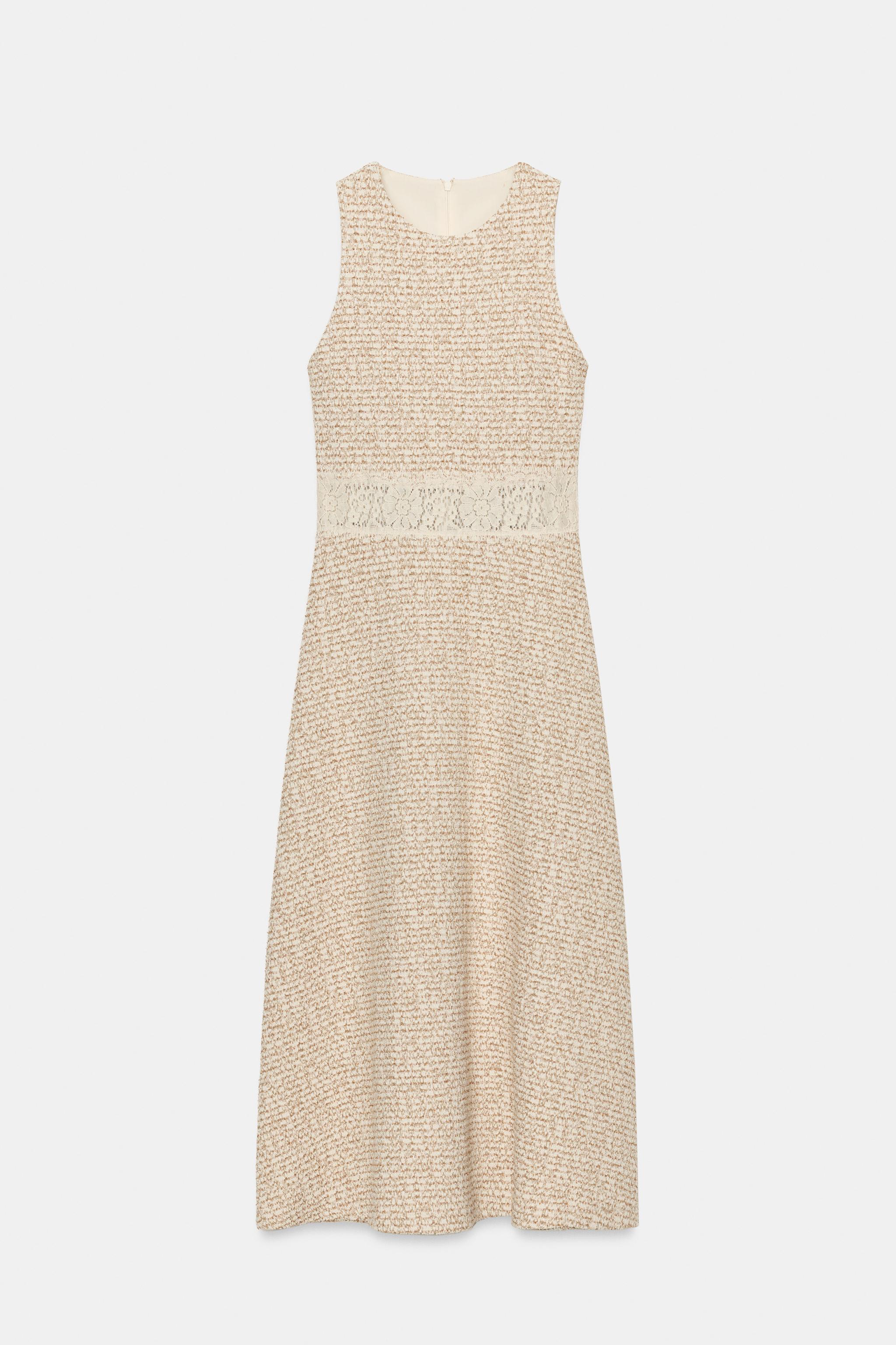 COMBINATION TEXTURED WEAVE DRESS - Ecru / Brown | ZARA United States