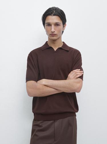 Zara Cotton blend knit polo sweater - Burgundy
