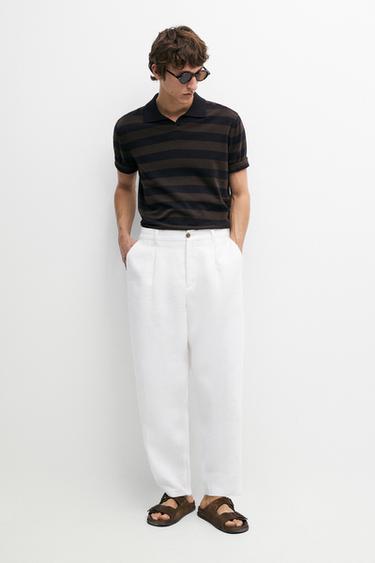 Zara 100% linen pants with dart detail - White - Image 0