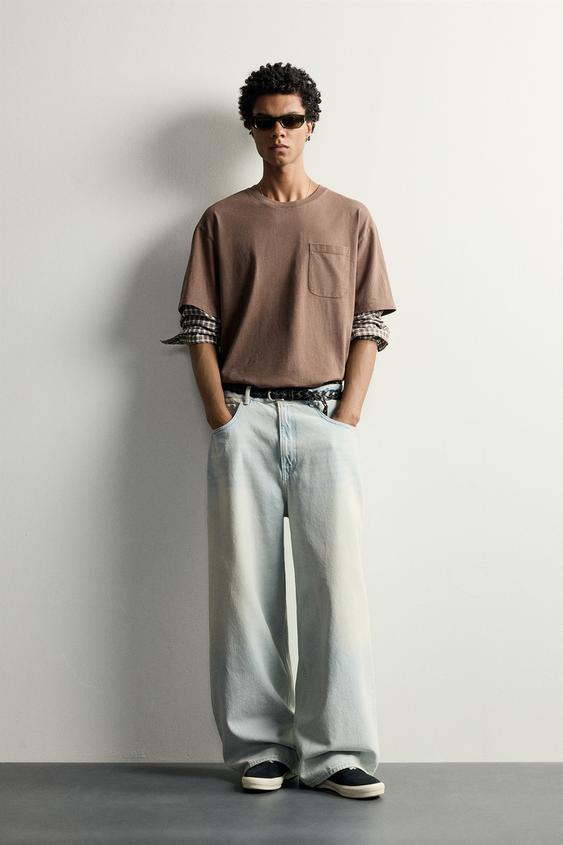 CAMISETA MANGA EFECTO SUPERPOSICIÓN CUADROS - Marrón de Zara - Imagen 0