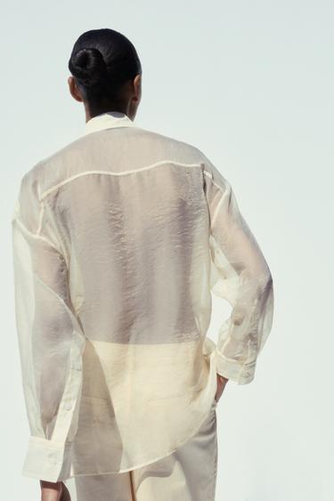 CAMISA OVERSIZE COMBINADA ORGANZA - Amarillo pastel de Zara