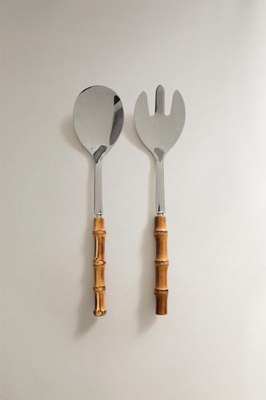 BAMBOO SALAD CUTLERY SET (SET OF 2) — Brown 1