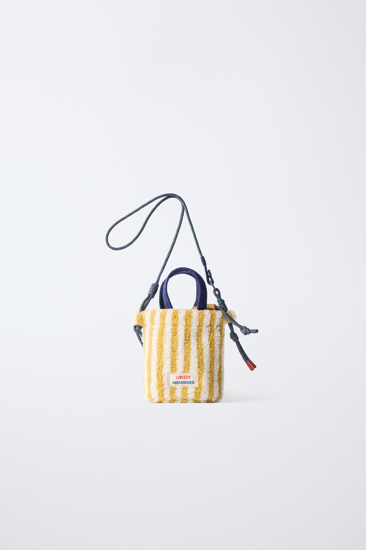 STRIPED SHEARLING CROSSBODY BAG — Mustard