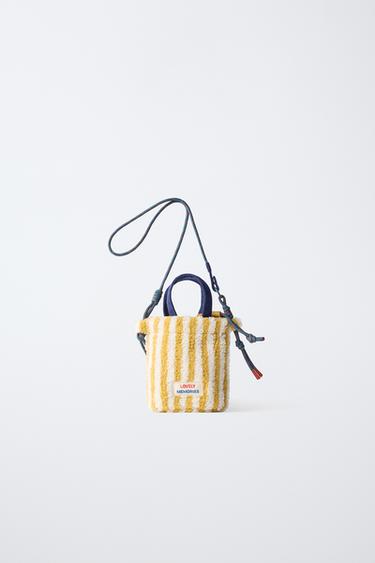 STRIPED SHEARLING CROSSBODY BAG — Mustard 1