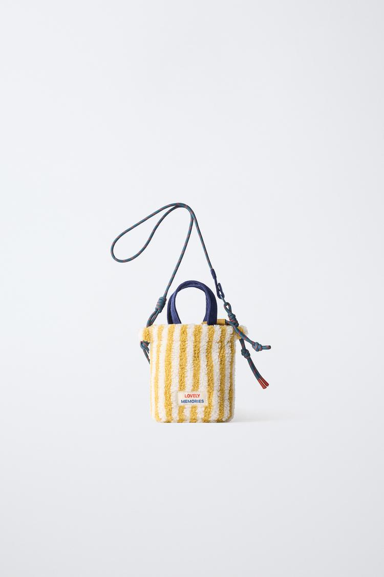 STRIPED SHEARLING CROSSBODY BAG — Mustard