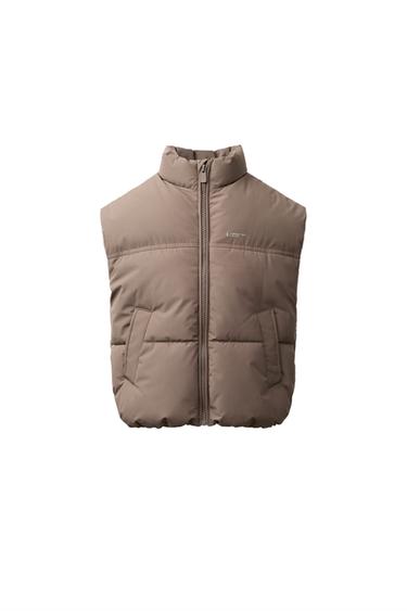 WATER-REPELLENT PUFFER GILET - Brown / Taupe by Zara