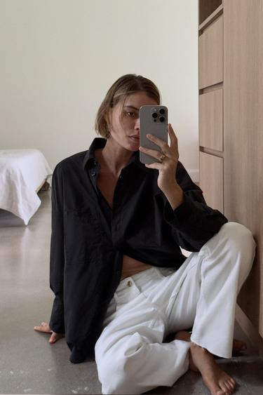 OVERSIZED POPLIN SHIRT WITH DOUBLE CUFFS - Black by Zara