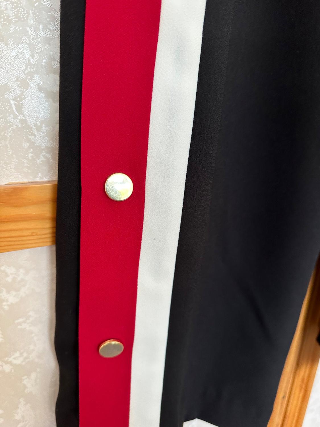 BLACK TROUSERS WITH RED AND WHITE SIDE STRIPES AND GOLD POPPER TRIM - Image 3