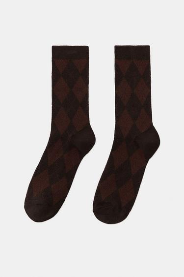DIAMOND-PATTERN COTTON SOCKS - Brown by Zara