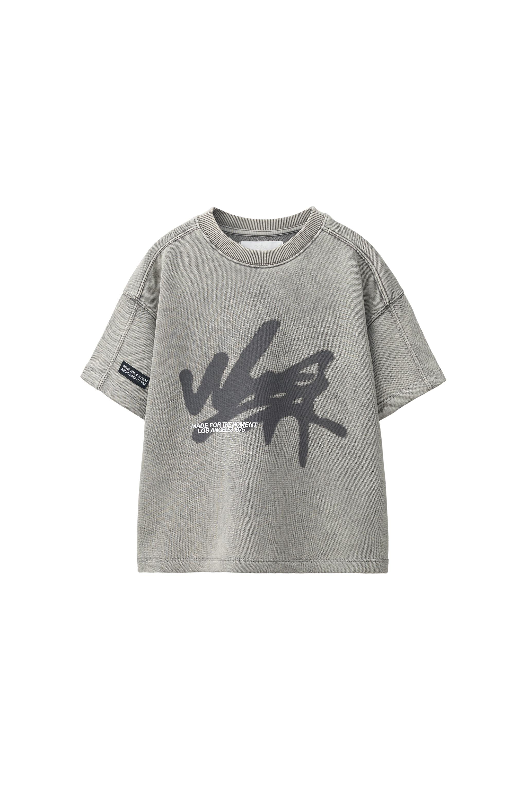GRAFFITI WASHED EFFECT T-SHIRT - Gray | ZARA Canada
