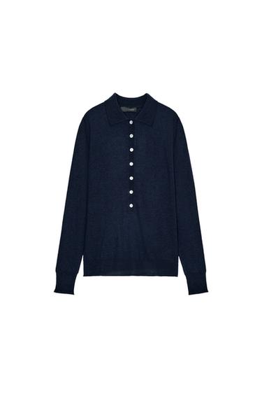 FINE KNIT WOOL POLO SHIRT - Navy blue by Zara