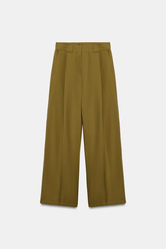 PANTALON À PLIS ET PASSANTS - Vert huile de Zara - Image 5