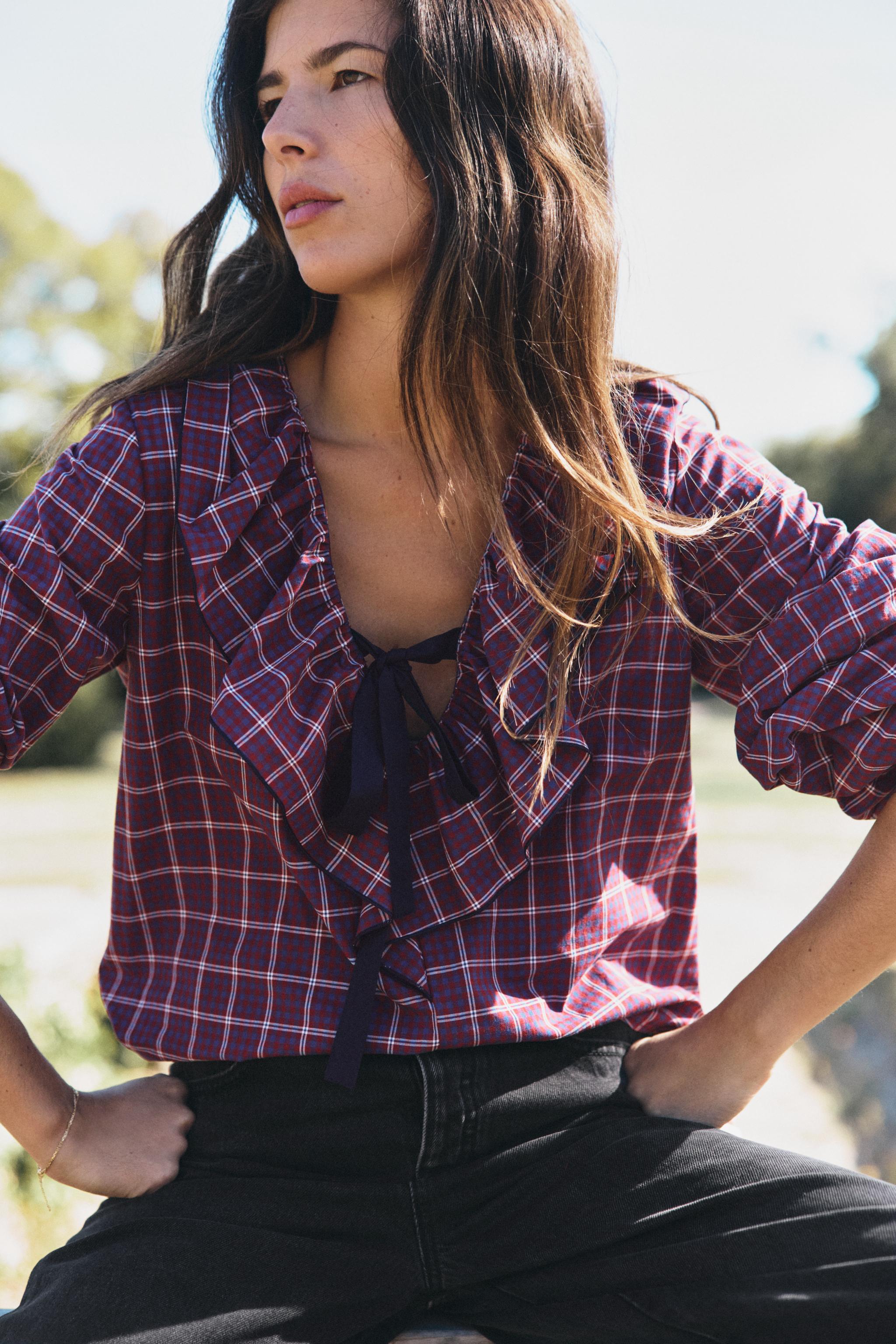 CHECKED BOW BLOUSE