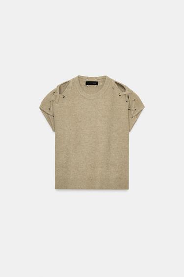 PULL EN MAILLE AVEC DÉTAIL AUX ÉPAULES - écru/vert kaki de Zara - Image 4