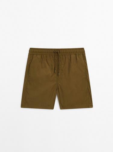 Zara Plain swimming trunks with elastic waistband - Khaki