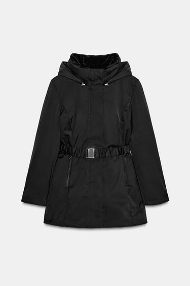 VESTE REMBOURRÉE À CAPUCHE EFFET FOURRURE DÉPERLANTE ET COUPE-VENT - Noir de Zara - Image 2