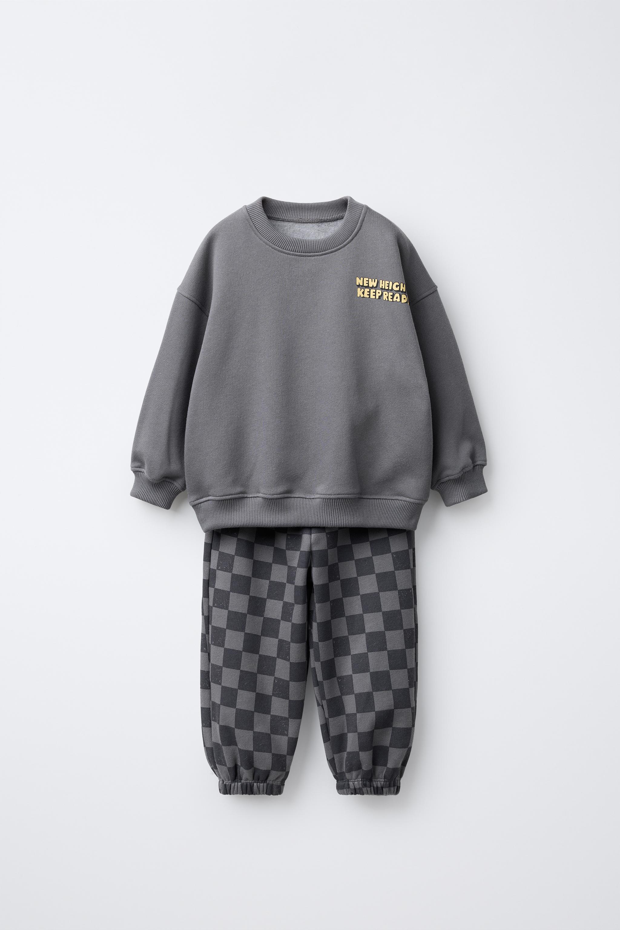 ちゃ CHECKERBOARD SWEATSHIRT AND PANTS JOGGING SET - Brown | ZARA