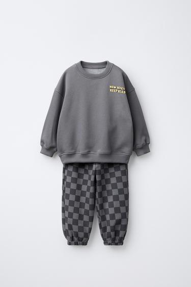 CHECKERBOARD SWEATSHIRT AND JOGGERS TRACKSUIT - Anthracite grey by Zara