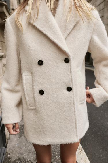 BOUCLÉ DOUBLE-BREASTED MID-LENGTH COAT - Ecru by Zara - Image 4