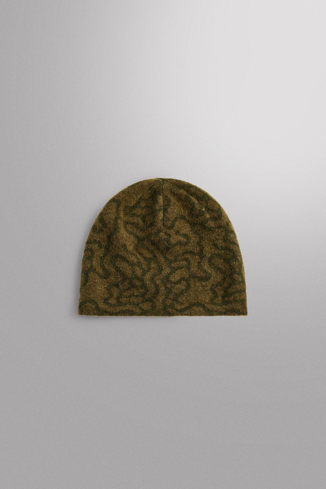 WOOL JACQUARD BEANIE — Mid-green