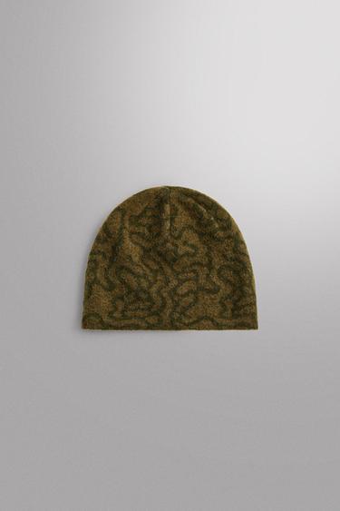 WOOL JACQUARD BEANIE — Mid-green 1