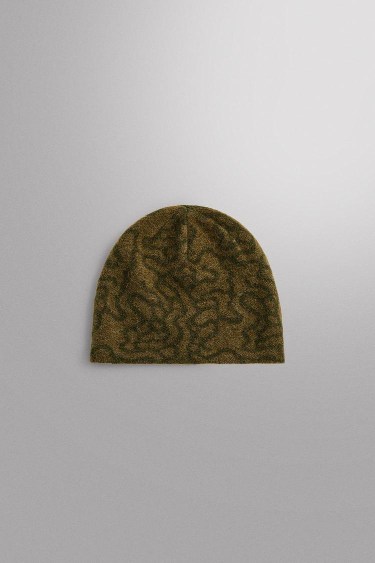 WOOL JACQUARD BEANIE — Mid-green