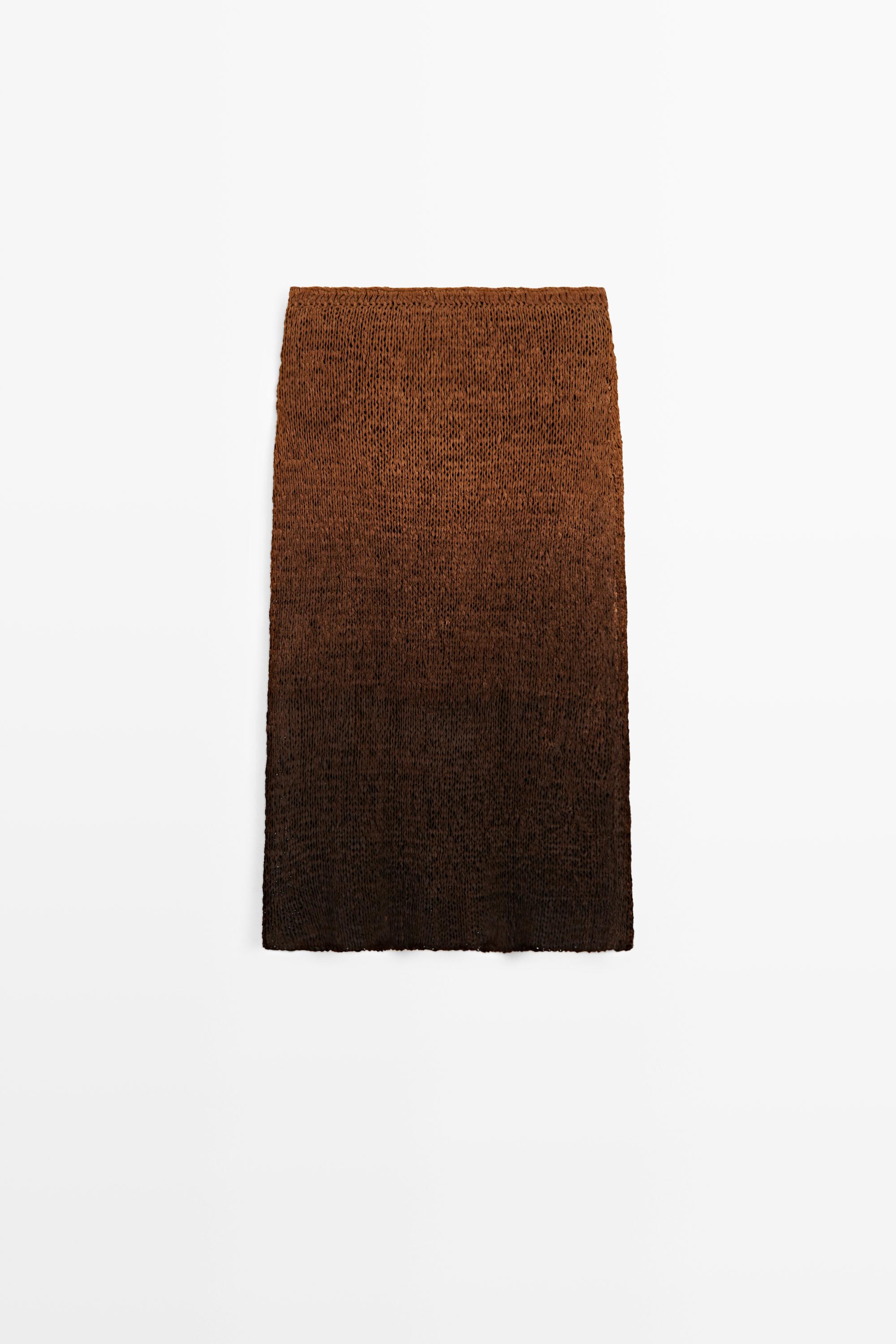 Suede leather knit midi skirt
