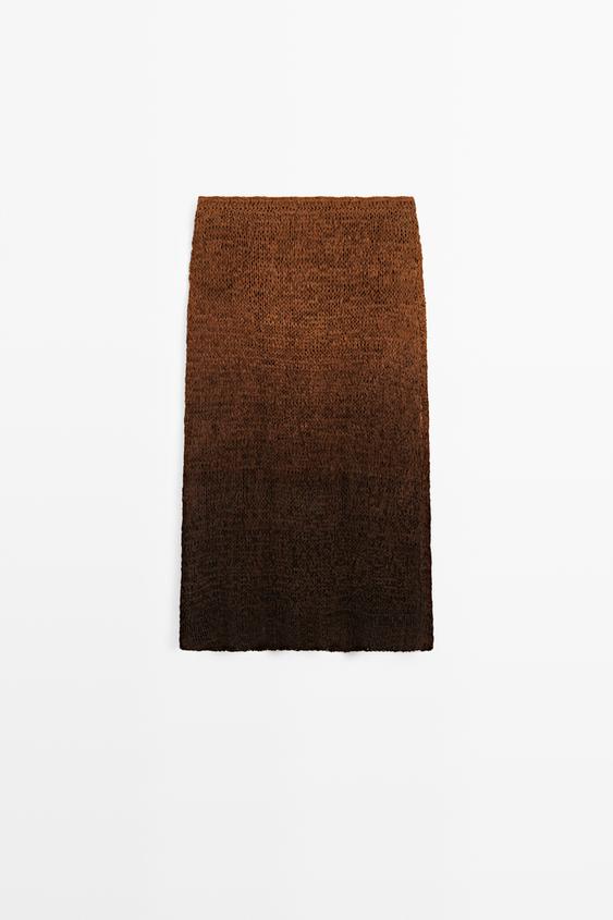 Zara Suede leather knit midi skirt
