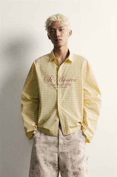 CHECK RELAXED FIT SHIRT WITH SLOGAN PRINT - Yellow by Zara
