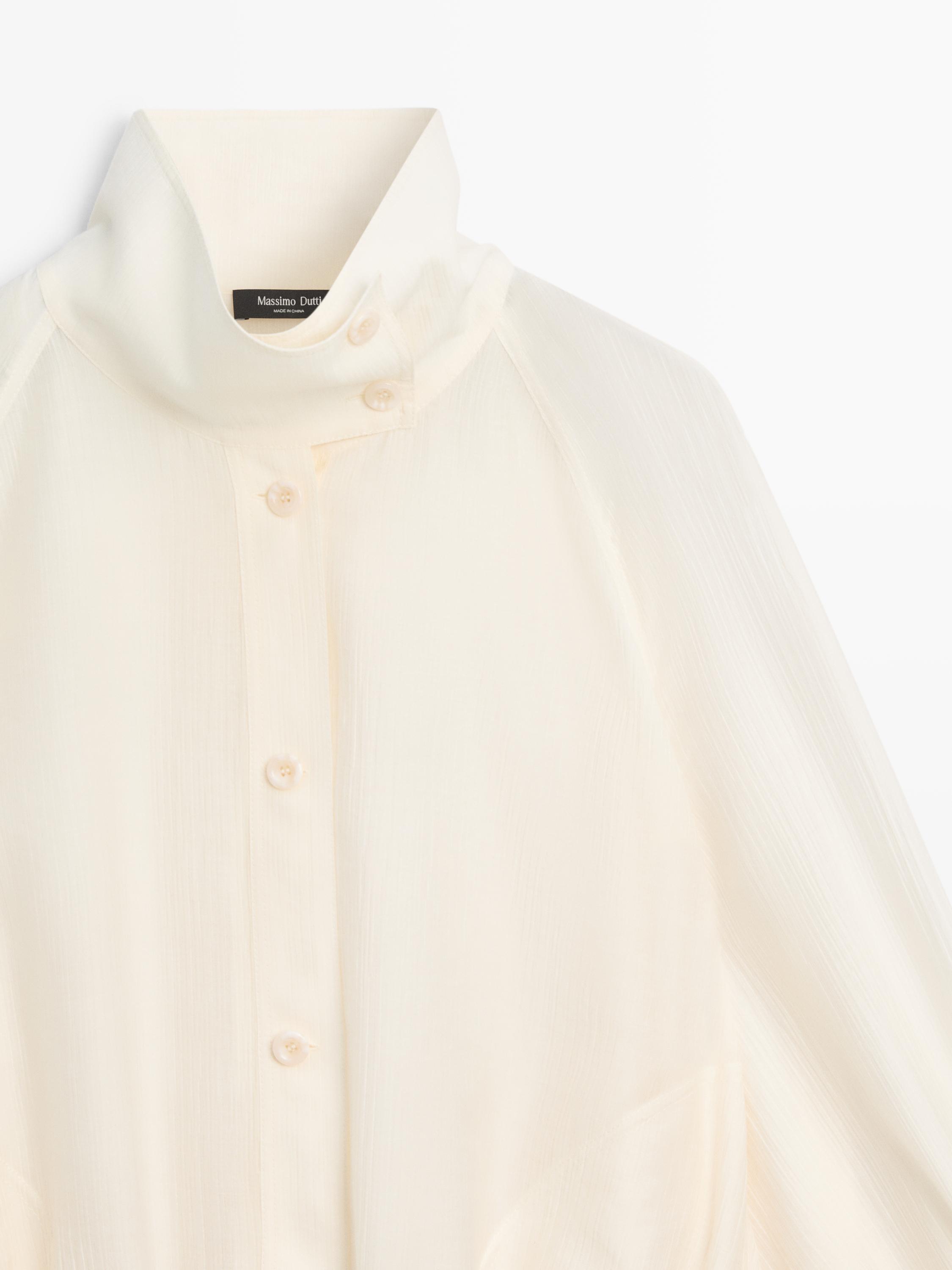 Fluid overshirt with puff detail — Ecru