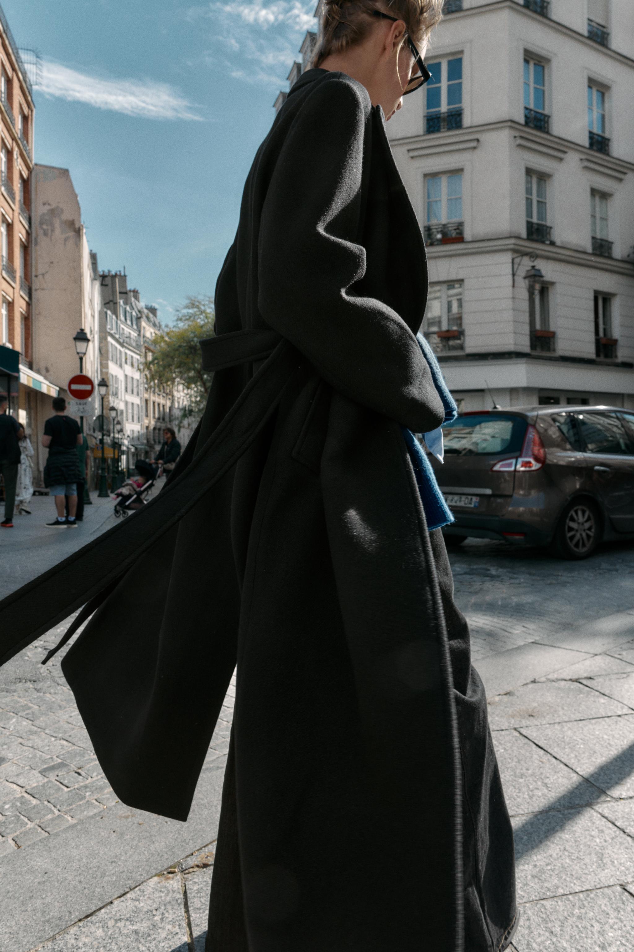 ウール製ロングベルトコート - ブラック | ZARA Japan / 日本