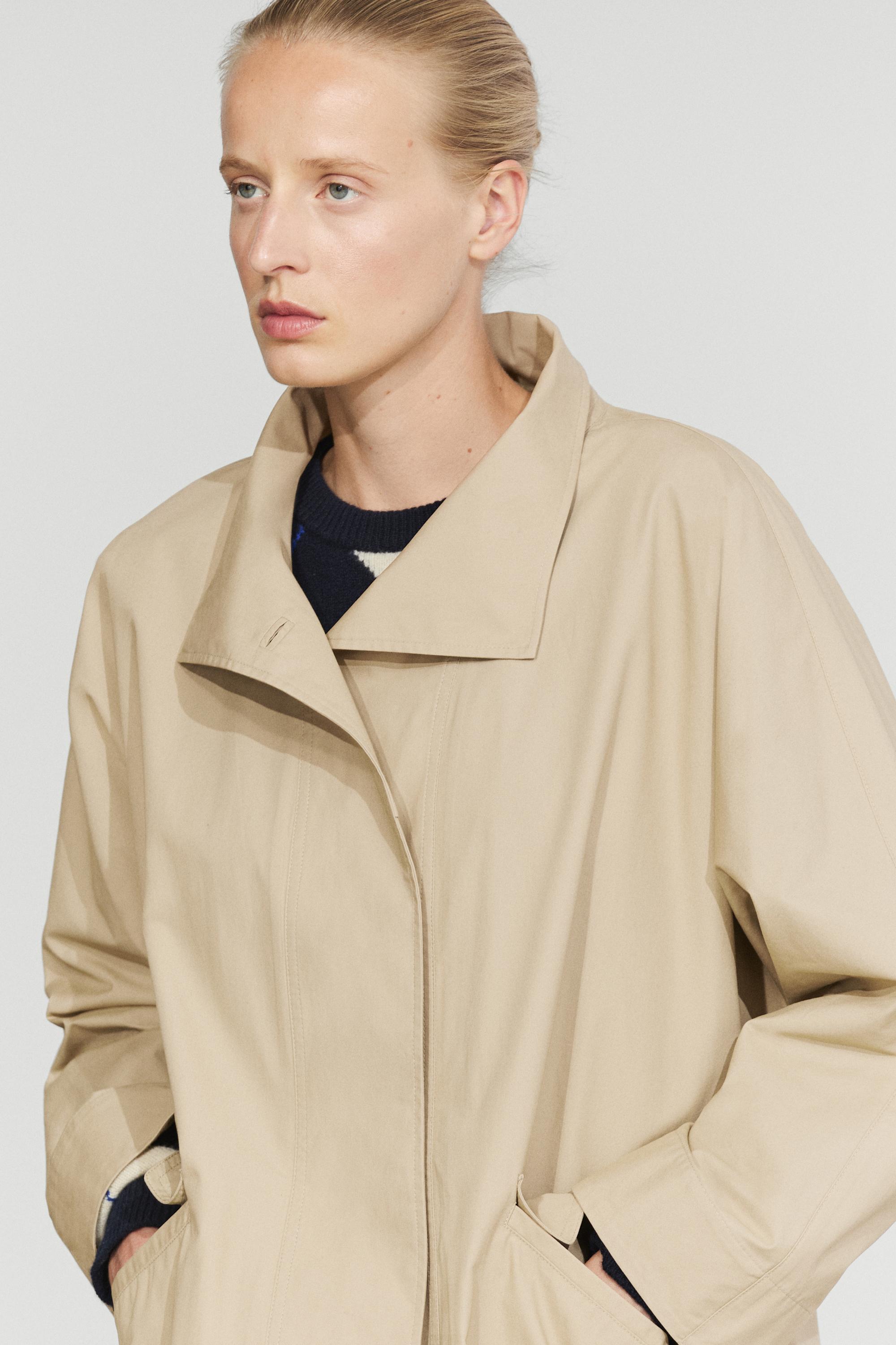 100% Cotton High-Neck Trench Coat