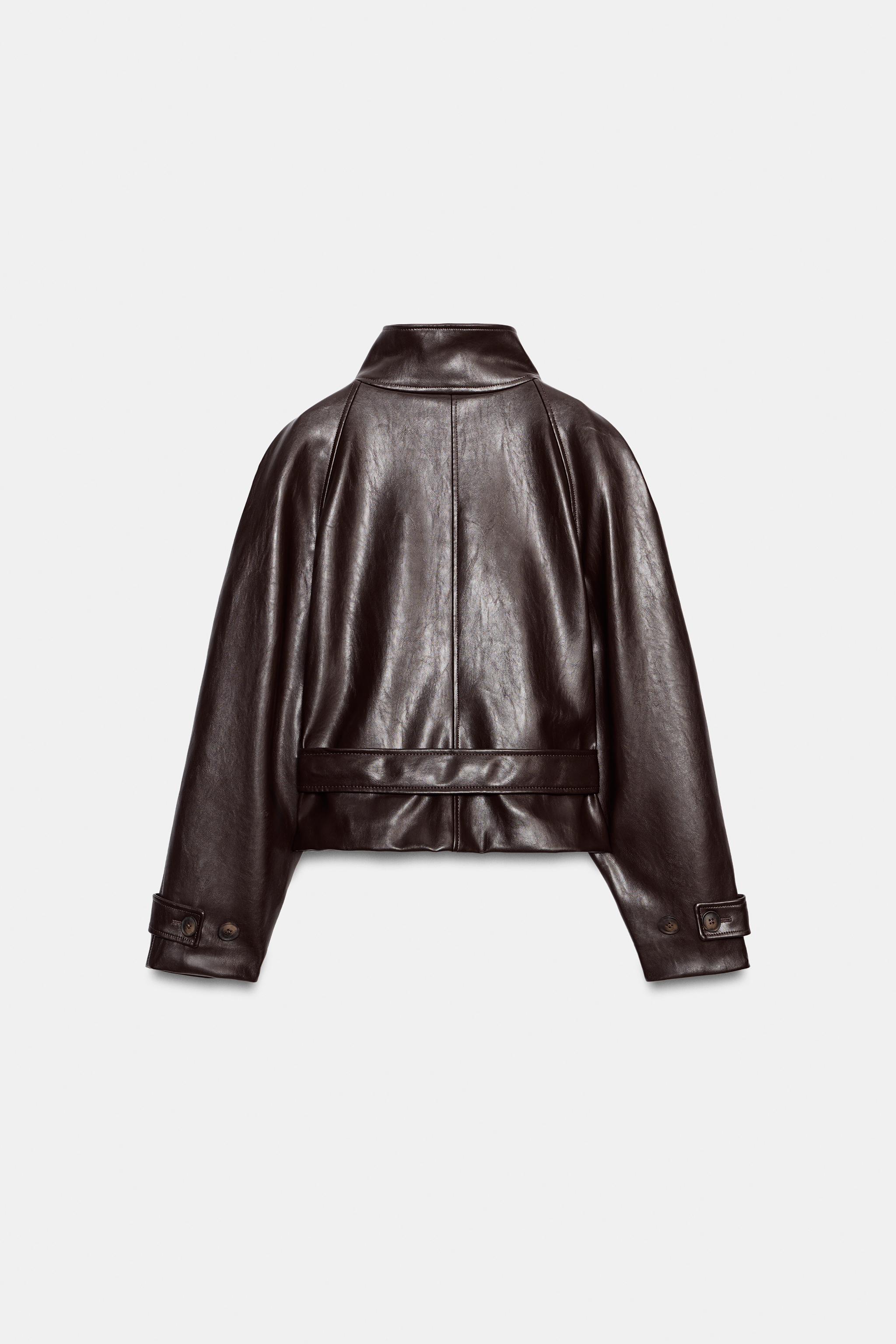Женские куртки Zara FAUX LEATHER SHOULDER PAD TRENCH JACKET — фото 7