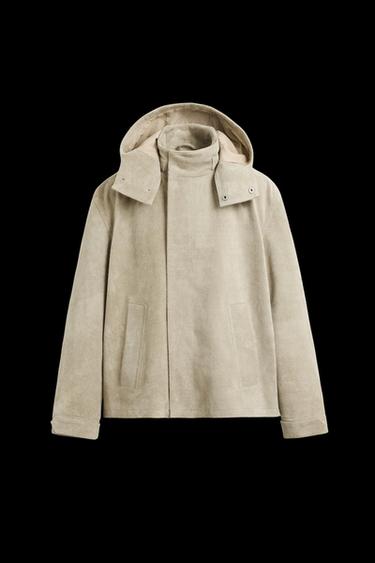 WILDLEDERJACKE MIT KAPUZE – LIMITED EDITION - Sandfarben von Zara - Bild 0