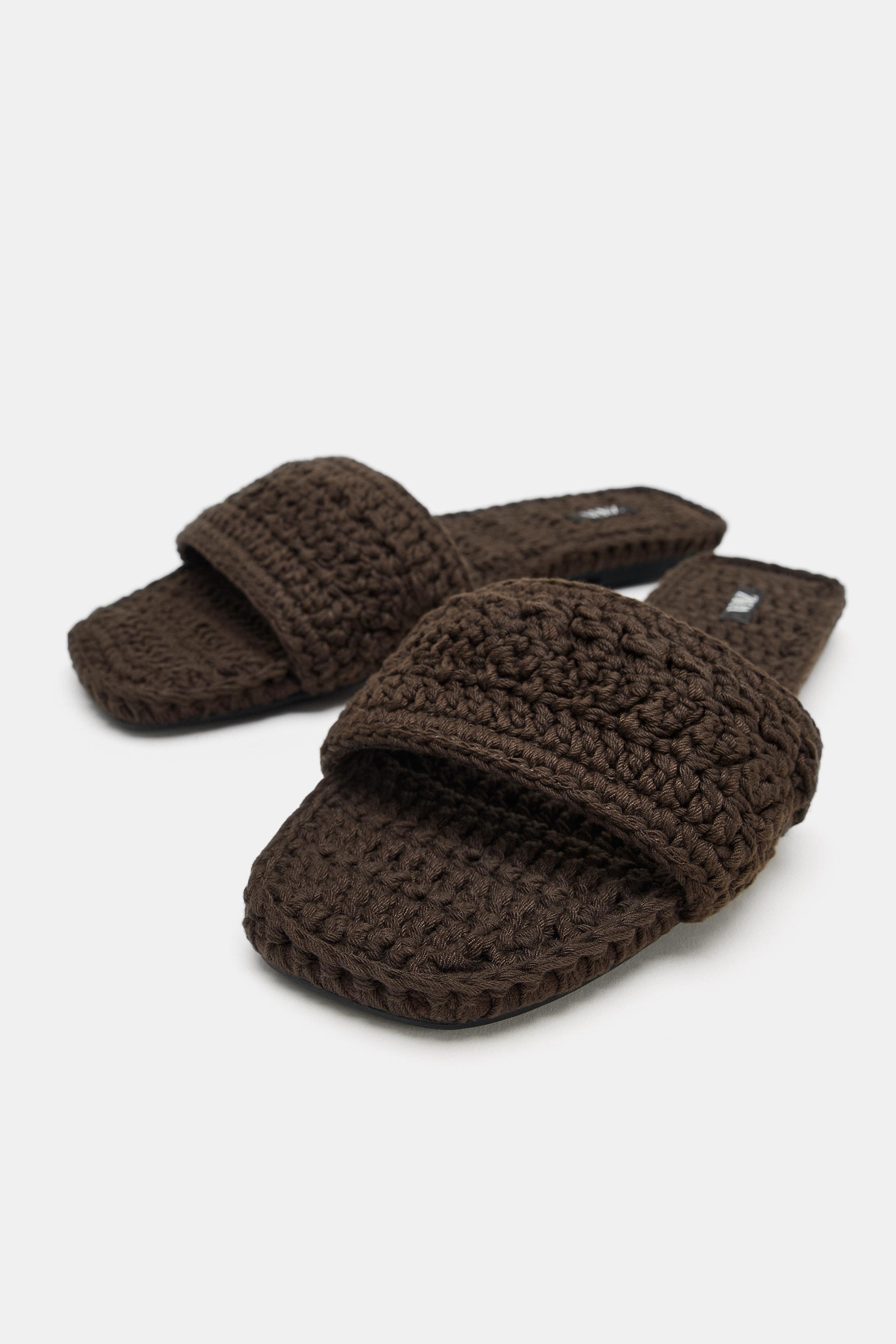 Женские сандалии Zara CROCHET FLAT SLIDE SANDALS — фото 5