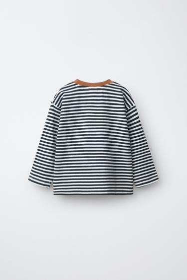STRIPED CONTRAST COLLAR T-SHIRT — Black / White 2