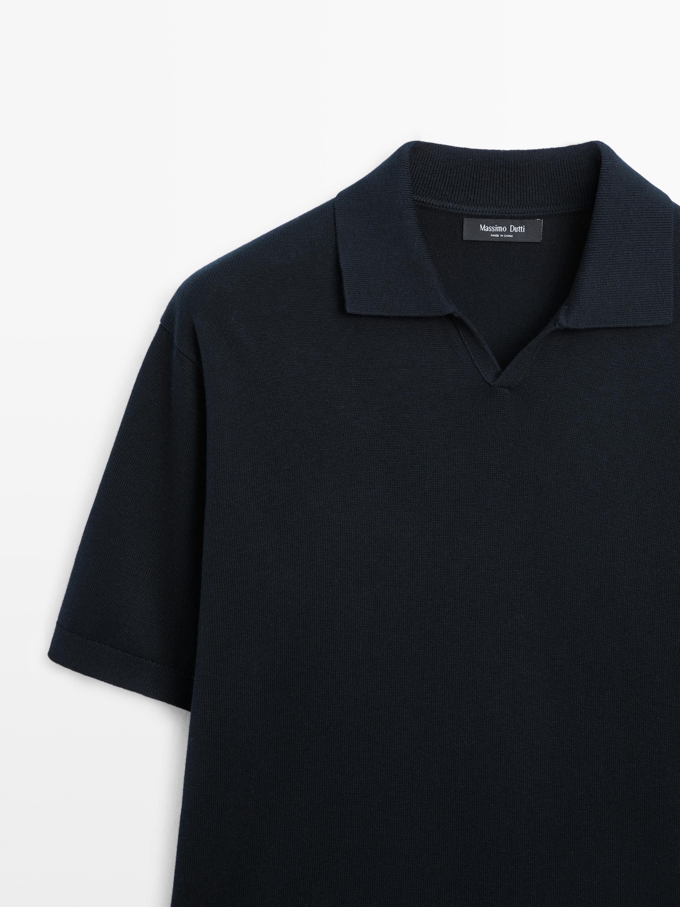 Cotton blend knit polo sweater