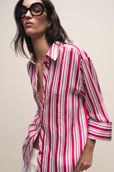 CAMICIA A RIGHE CON MANICHE A TRE QUARTI - Rosso / Bianco di Zara