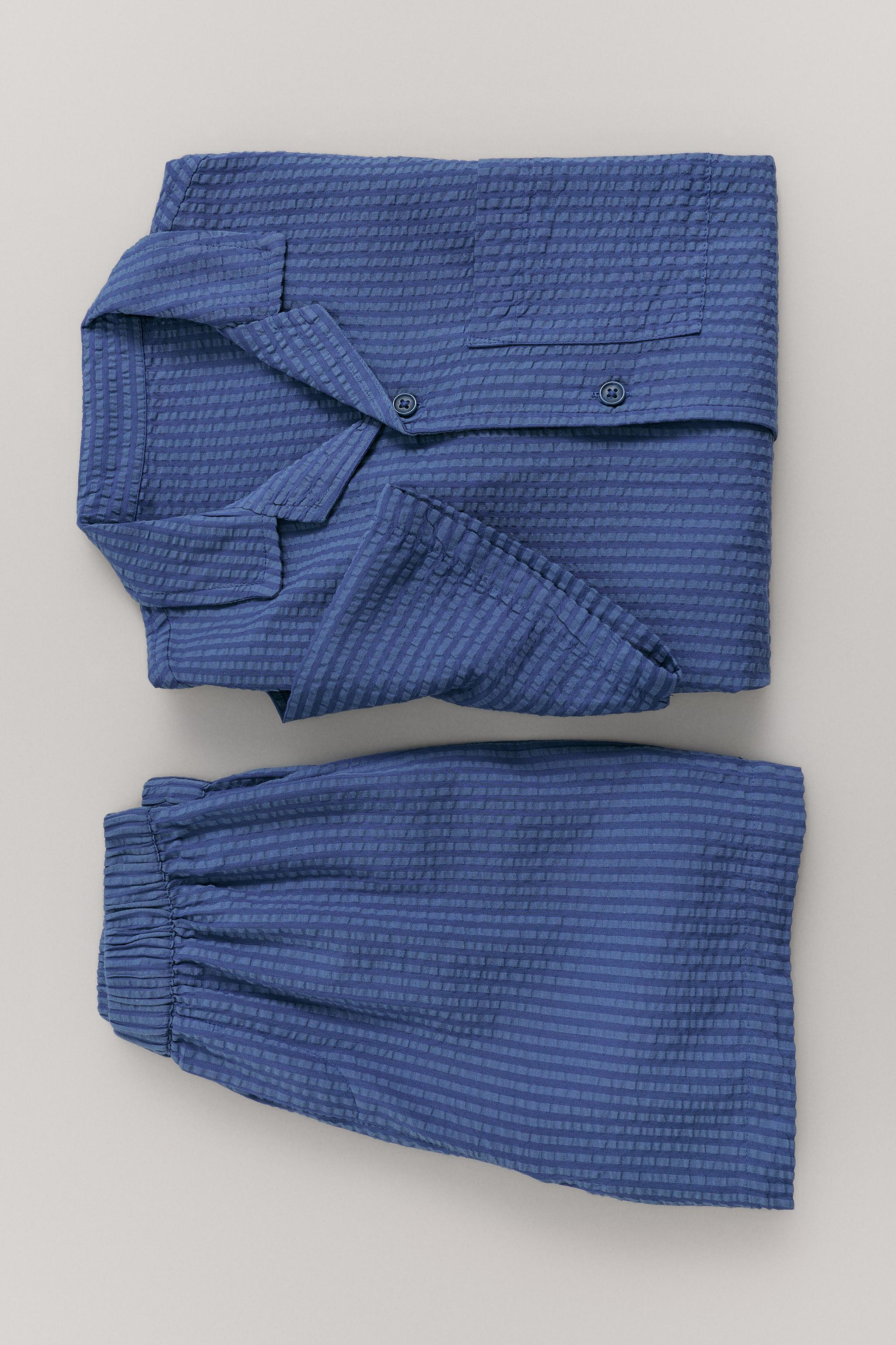6-14 YEARS/ SEERSUCKER MODAL BLEND PYJAMA SHIRT SET — Blue