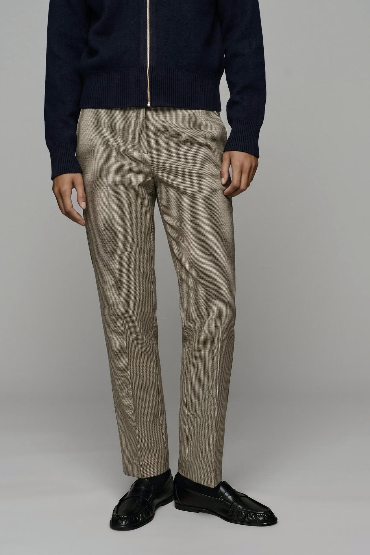 MID-RISE ANKLE PANTS — Ecru / Brown