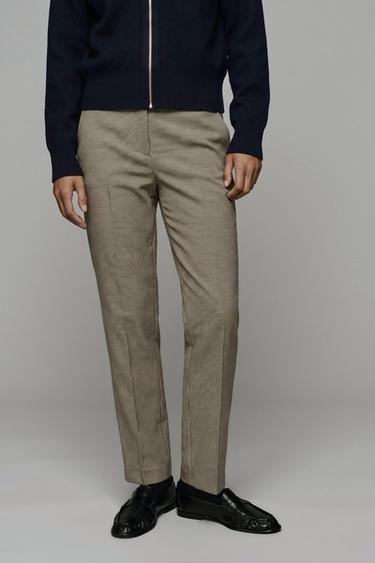 MID-RISE ANKLE PANTS — Ecru / Brown 2