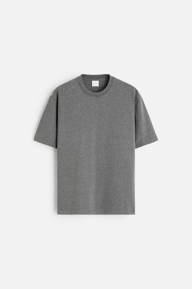 تيشرت HEAVY WEIGHT بأكمام قصيرة - رمادي فيجوريه الخاص بـ Zara
