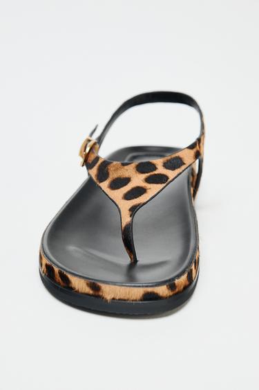 SANDALES  EN CUIR FAÇON POIL LÉOPARD - Léopard de Zara - Image 4