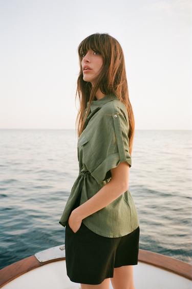 LINEN SAFARI SHIRT - Khaki by Zara