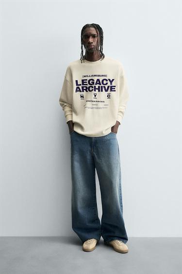 JEANS PERNA LARGA PREGAS - Azul-médio da Zara